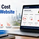 Website audit thumbnail showing a laptop with slow speed, missing trust signals, contact friction, weak conversions, and lost monthly revenue warnings.