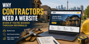 Contractor website thumbnail showing a laptop with a trades business website, construction tools, hard hat, and GTA skyline in the background.